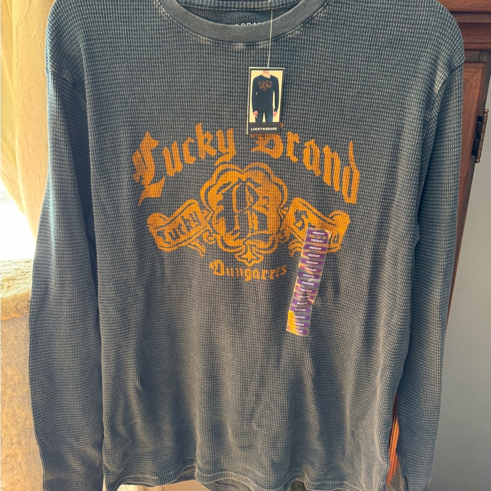 Lucky Brand Long Sleeve Gray Tee with Orange Graphic